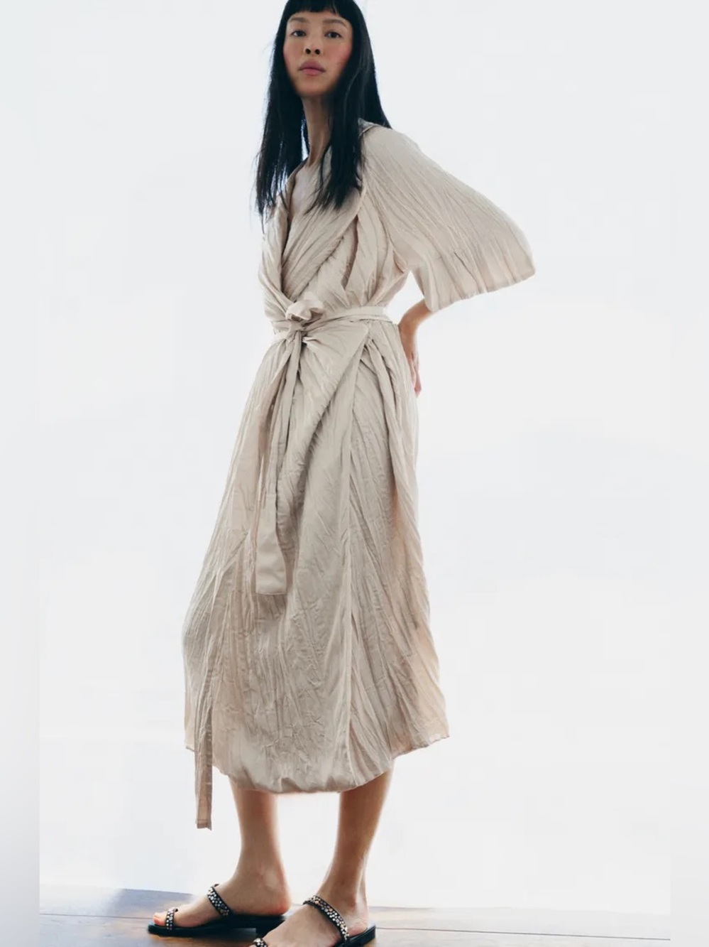 NWT Zara Woman ZW COLLECTION PLEATED BELTED DRESS Size M Medium
